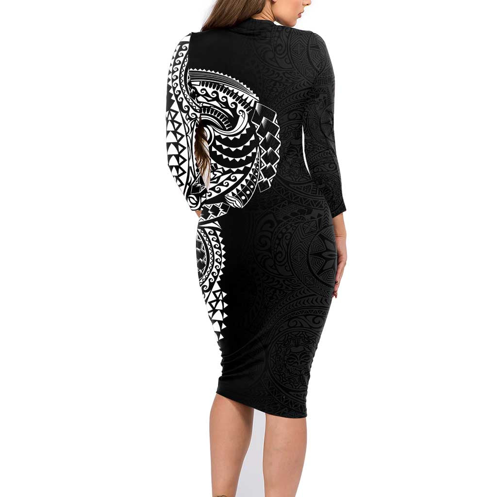 Polynesian Art Traditional Tattoo Pattern Family Matching Long Sleeve Bodycon Dress and Hawaiian Shirt LT03 - Polynesian Pride