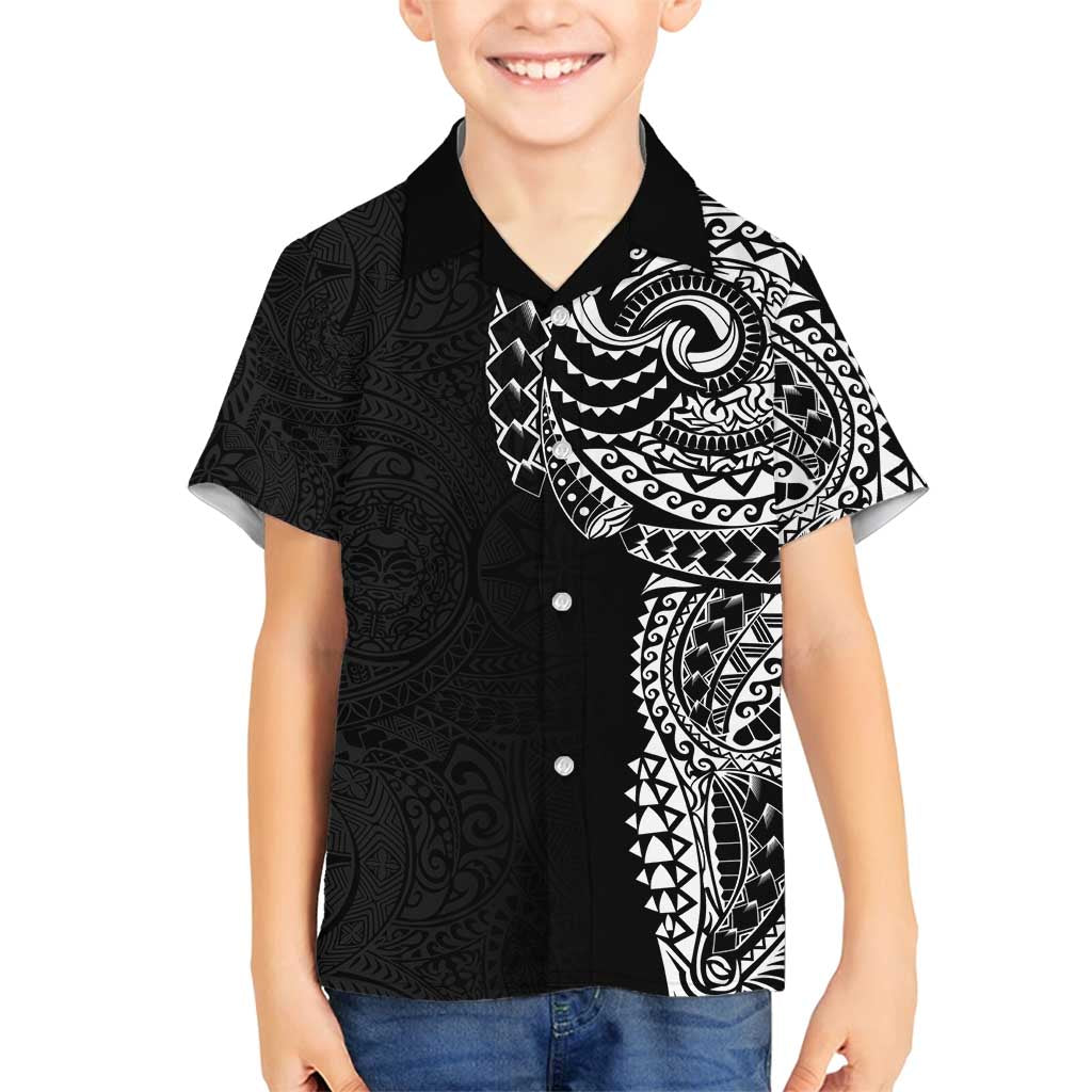 Polynesian Art Traditional Tattoo Pattern Family Matching Long Sleeve Bodycon Dress and Hawaiian Shirt LT03 Son's Shirt Black - Polynesian Pride