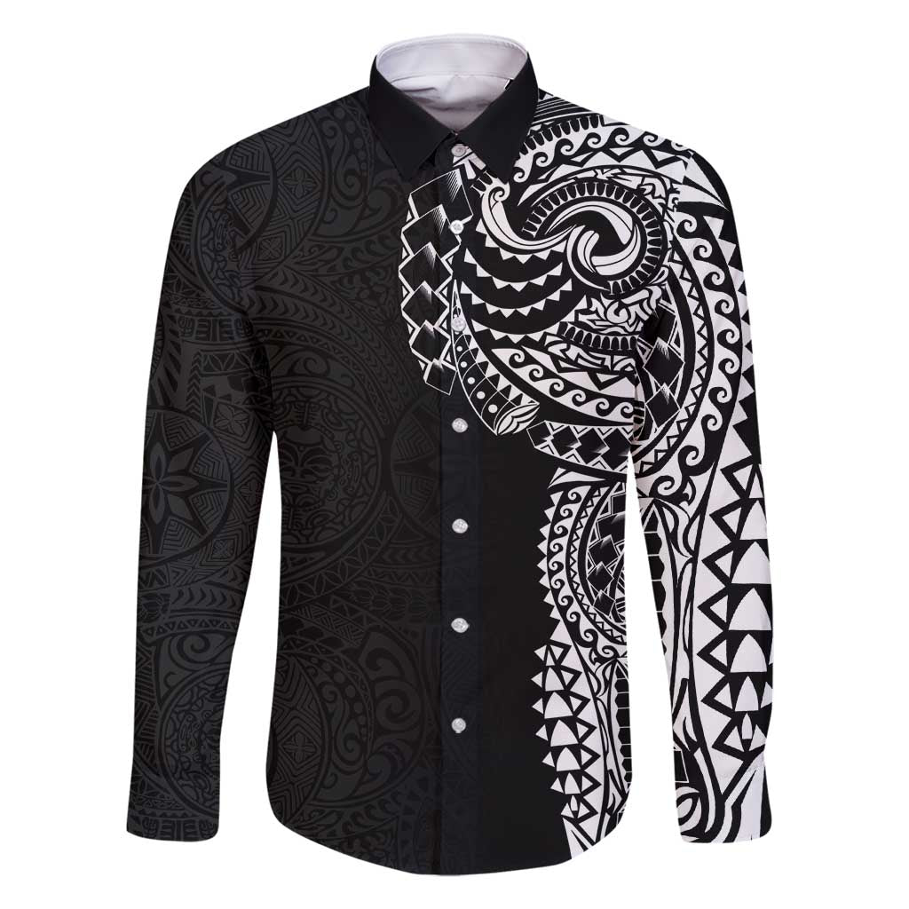 Polynesian Art Traditional Tattoo Pattern Family Matching Mermaid Dress and Hawaiian Shirt LT03 Dad's Shirt - Long Sleeve Black - Polynesian Pride