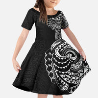 Polynesian Art Traditional Tattoo Pattern Family Matching Off The Shoulder Long Sleeve Dress and Hawaiian Shirt LT03 Daughter's Dress Black - Polynesian Pride