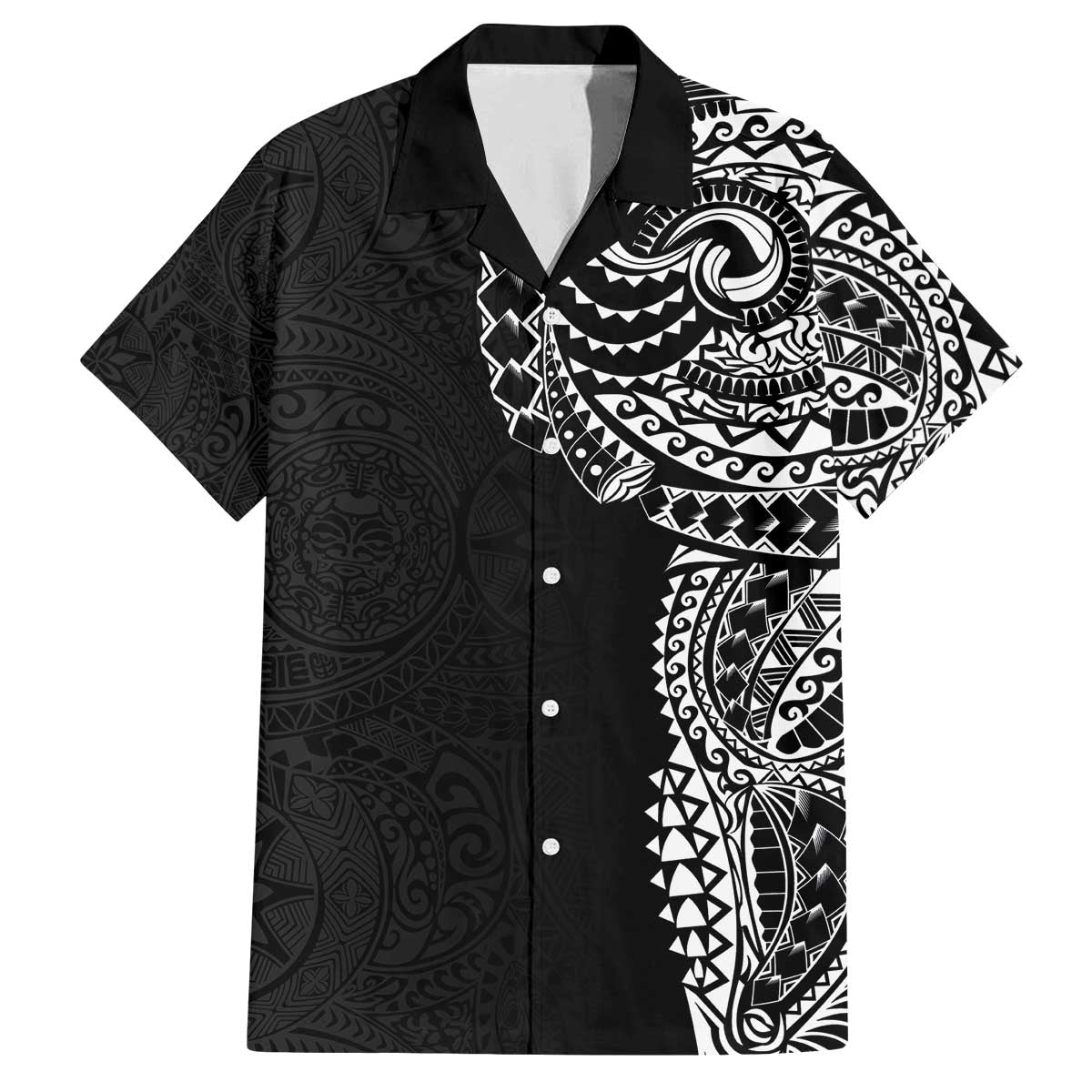 Polynesian Art Traditional Tattoo Pattern Family Matching Off The Shoulder Long Sleeve Dress and Hawaiian Shirt LT03 Dad's Shirt - Short Sleeve Black - Polynesian Pride