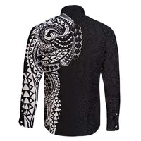 Polynesian Art Traditional Tattoo Pattern Family Matching Off The Shoulder Long Sleeve Dress and Hawaiian Shirt LT03 - Polynesian Pride