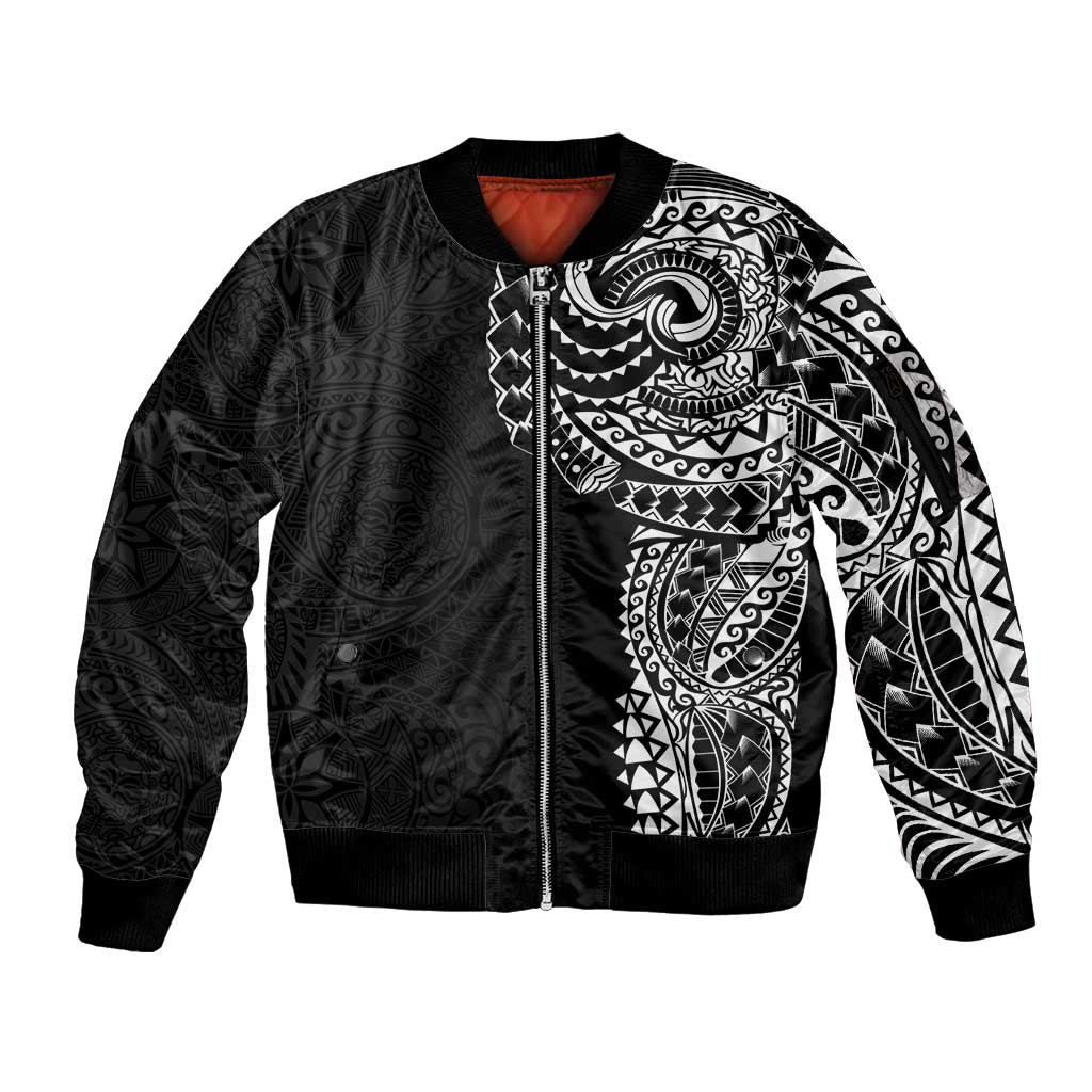 Polynesian Art Traditional Tattoo Pattern Sleeve Zip Bomber Jacket LT03 Unisex Black - Polynesian Pride