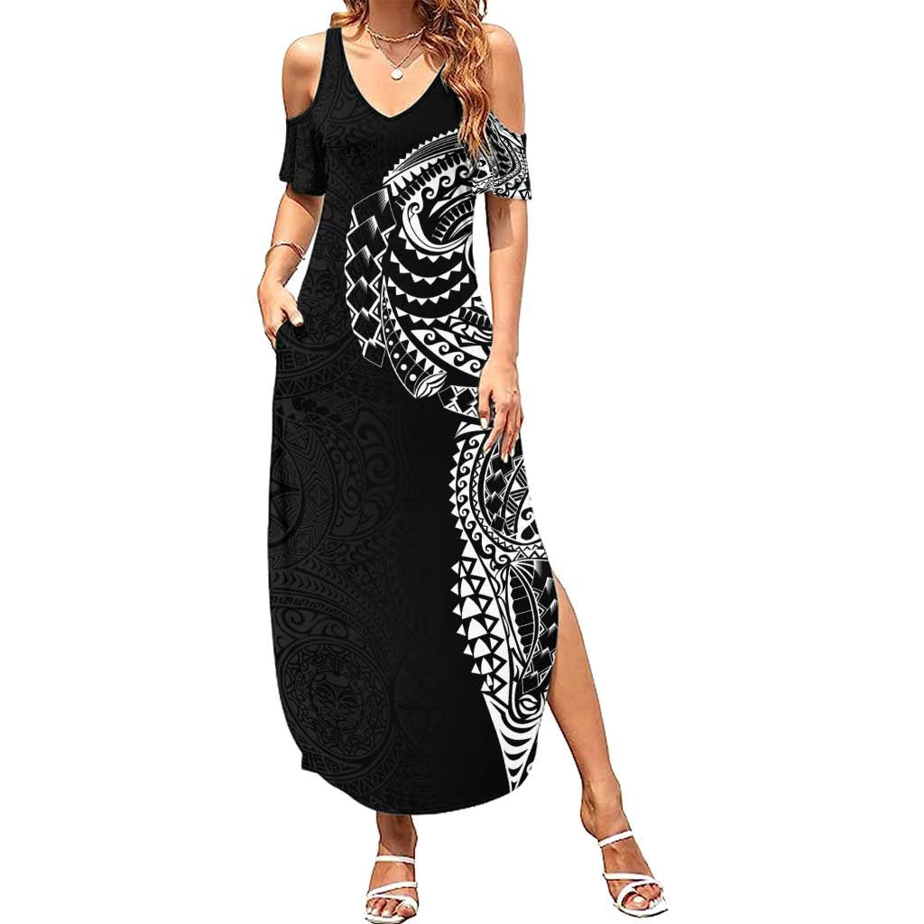 Polynesian Art Traditional Tattoo Pattern Summer Maxi Dress LT03 Women Black - Polynesian Pride