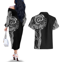 Polynesian Art Traditional Tattoo Couples Matching Off The Shoulder Long Sleeve Dress and Hawaiian Shirt Simple Style LT03 - Polynesian Pride