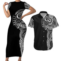 Polynesian Art Traditional Tattoo Couples Matching Short Sleeve Bodycon Dress and Hawaiian Shirt Simple Style LT03 Black - Polynesian Pride