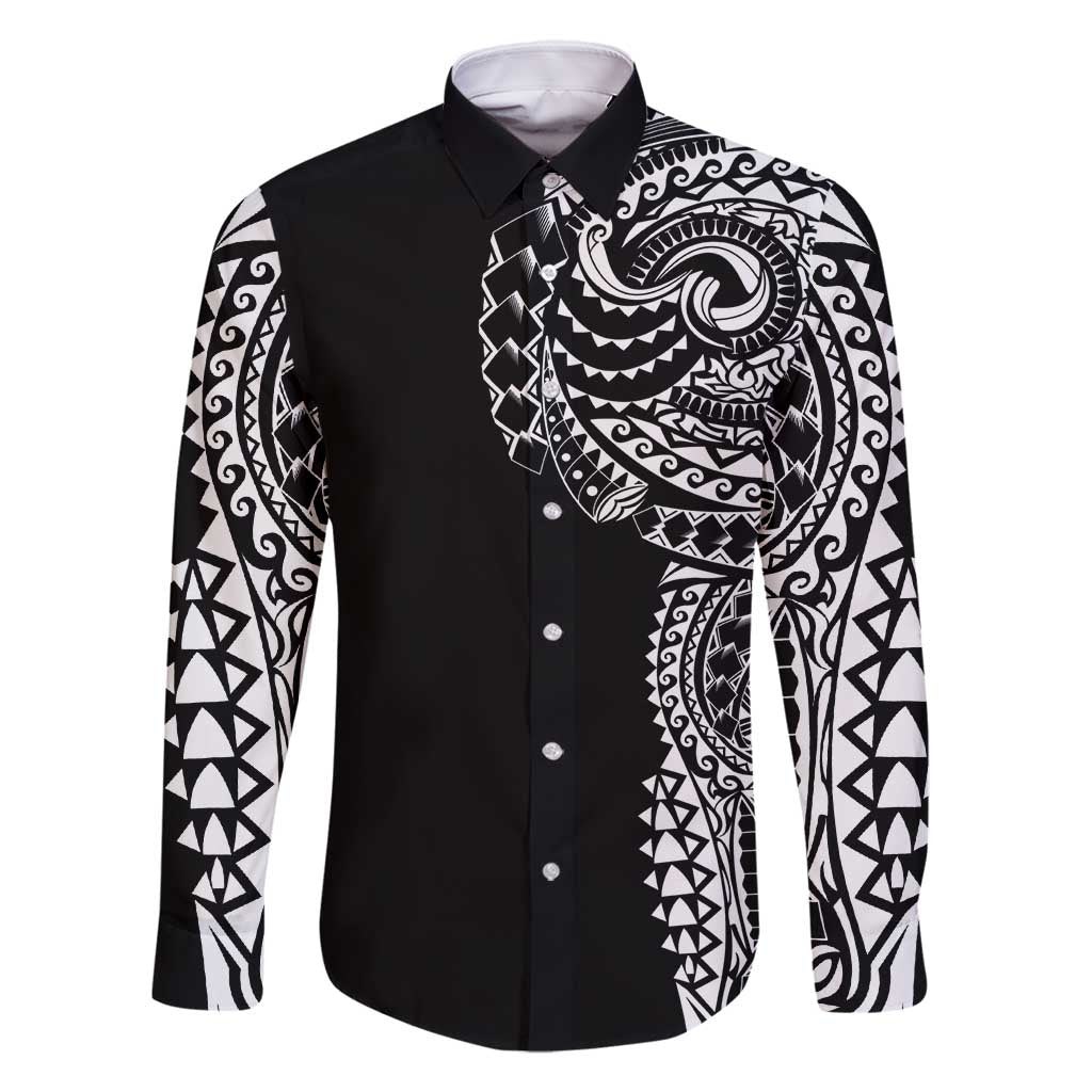 Polynesian Art Traditional Tattoo Family Matching Mermaid Dress and Hawaiian Shirt Simple Style LT03 Dad's Shirt - Long Sleeve Black - Polynesian Pride