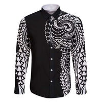 Polynesian Art Traditional Tattoo Family Matching Off The Shoulder Long Sleeve Dress and Hawaiian Shirt Simple Style LT03 Dad's Shirt - Long Sleeve Black - Polynesian Pride
