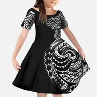 Polynesian Art Traditional Tattoo Family Matching Off Shoulder Maxi Dress and Hawaiian Shirt Simple Style LT03 Daughter's Dress Black - Polynesian Pride