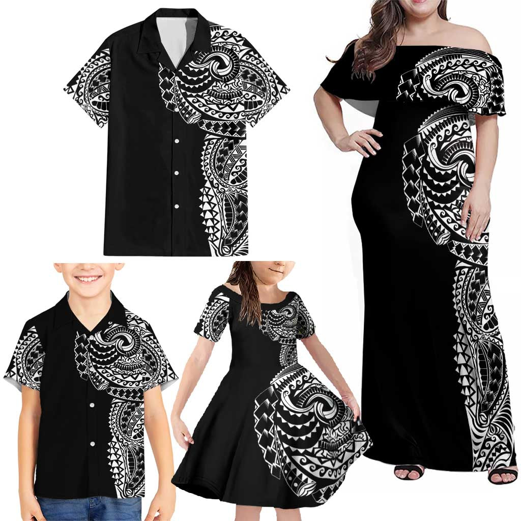 Polynesian Art Traditional Tattoo Family Matching Off Shoulder Maxi Dress and Hawaiian Shirt Simple Style LT03 - Polynesian Pride