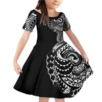 Polynesian Art Traditional Tattoo Family Matching Off Shoulder Short Dress and Hawaiian Shirt Simple Style LT03 Daughter's Dress Black - Polynesian Pride