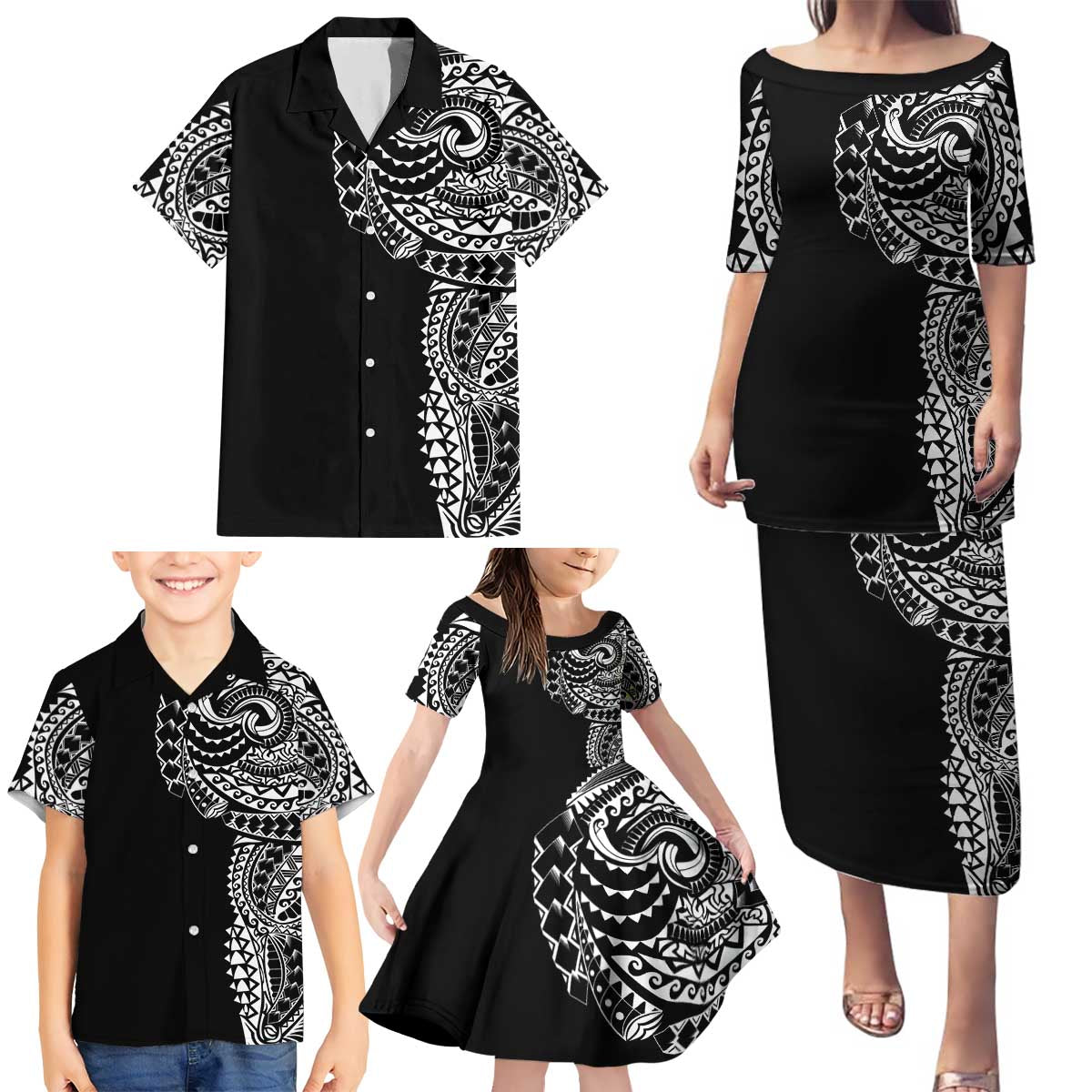 Polynesian Art Traditional Tattoo Family Matching Puletasi and Hawaiian Shirt Simple Style LT03 - Polynesian Pride