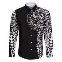 Polynesian Art Traditional Tattoo Family Matching Puletasi and Hawaiian Shirt Simple Style LT03 Dad's Shirt - Long Sleeve Black - Polynesian Pride
