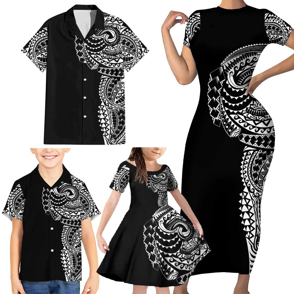 Polynesian Art Traditional Tattoo Family Matching Short Sleeve Bodycon Dress and Hawaiian Shirt Simple Style LT03 - Polynesian Pride