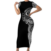 Polynesian Art Traditional Tattoo Family Matching Short Sleeve Bodycon Dress and Hawaiian Shirt Simple Style LT03 Mom's Dress Black - Polynesian Pride