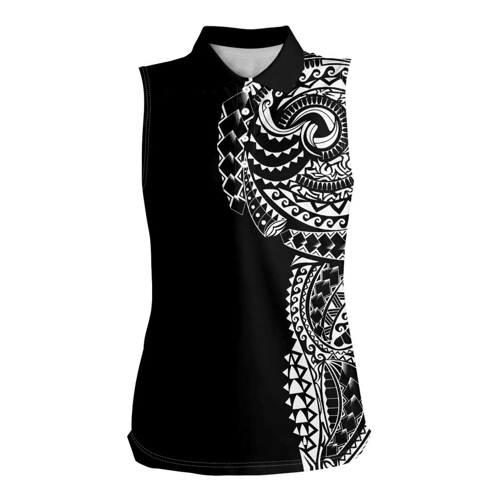 Polynesian Art Traditional Tattoo Women Sleeveless Polo Shirt Simple Style LT03 Female Black - Polynesian Pride