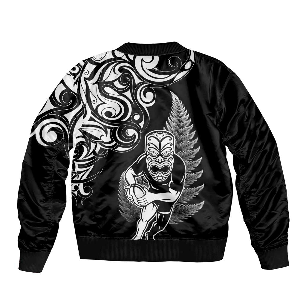 New Zealand Maori Warrior Rugby Bomber Jacket Silver Fern LT03 - Polynesian Pride