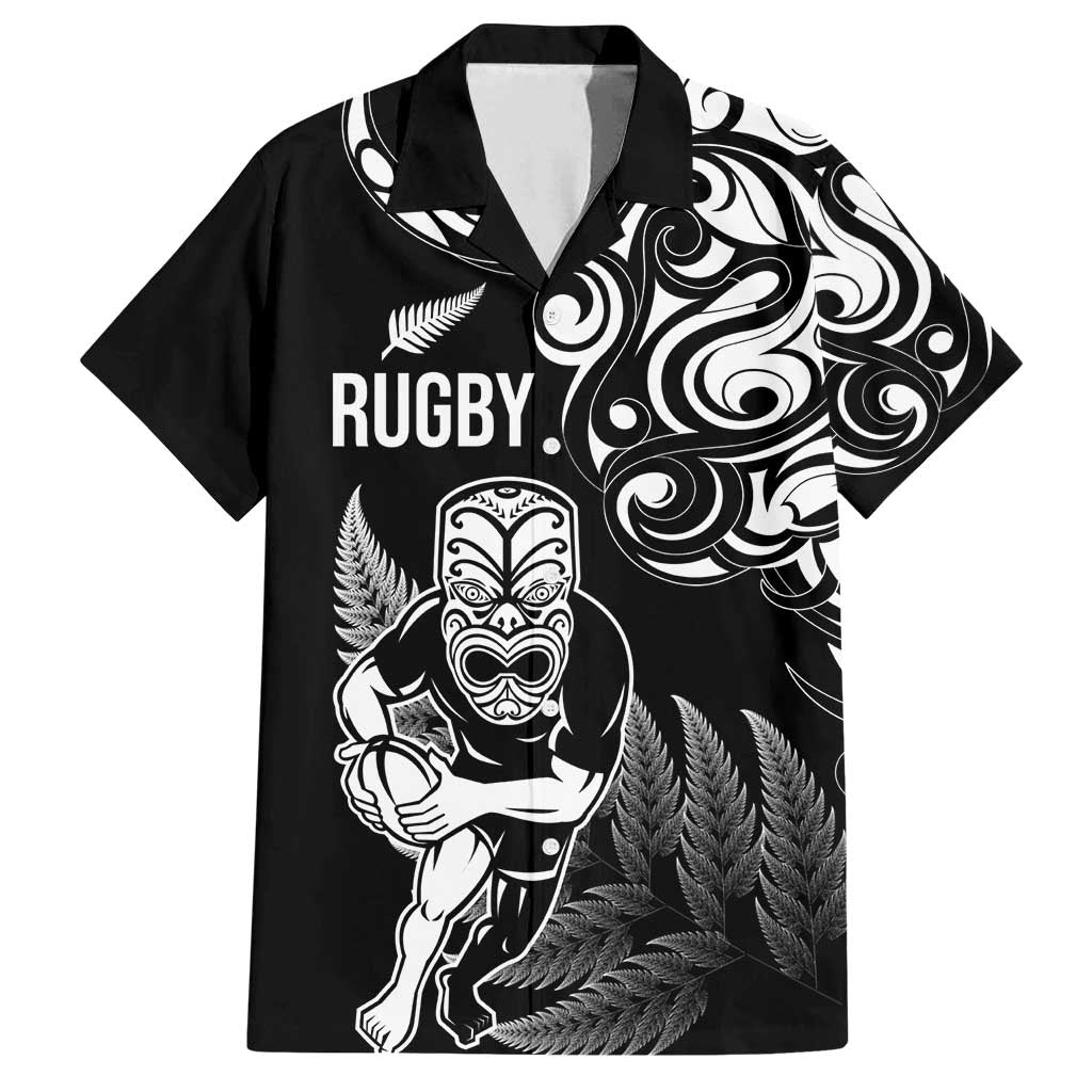 New Zealand Maori Warrior Rugby Family Matching Long Sleeve Bodycon Dress and Hawaiian Shirt Silver Fern LT03 Dad's Shirt - Short Sleeve Black - Polynesian Pride