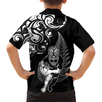 New Zealand Maori Warrior Rugby Family Matching Off The Shoulder Long Sleeve Dress and Hawaiian Shirt Silver Fern LT03 - Polynesian Pride