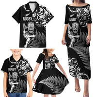 New Zealand Maori Warrior Rugby Family Matching Puletasi and Hawaiian Shirt Silver Fern LT03 - Polynesian Pride