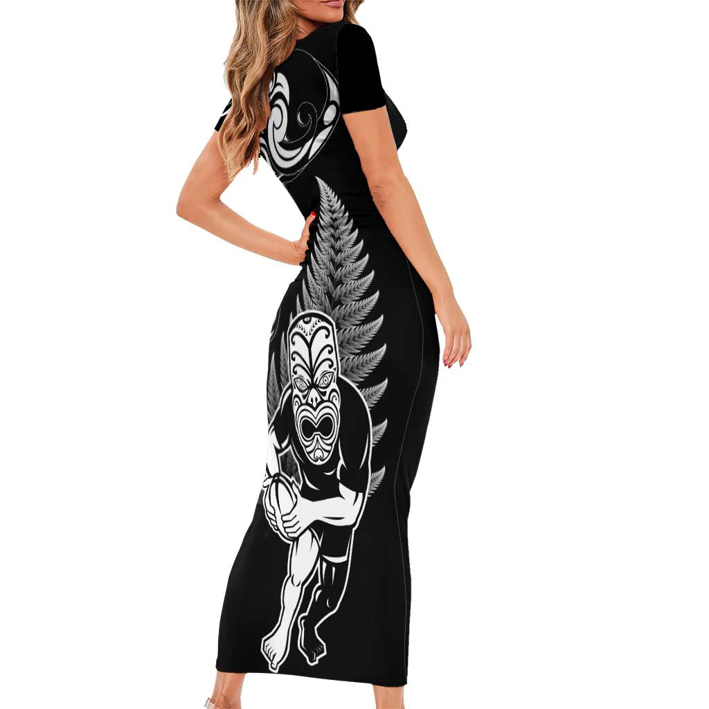 New Zealand Maori Warrior Rugby Family Matching Short Sleeve Bodycon Dress and Hawaiian Shirt Silver Fern LT03 - Polynesian Pride