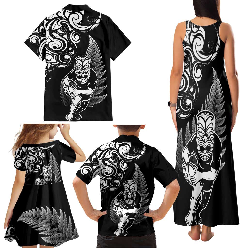 New Zealand Maori Warrior Rugby Family Matching Tank Maxi Dress and Hawaiian Shirt Silver Fern LT03 - Polynesian Pride