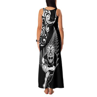 New Zealand Maori Warrior Rugby Family Matching Tank Maxi Dress and Hawaiian Shirt Silver Fern LT03 - Polynesian Pride
