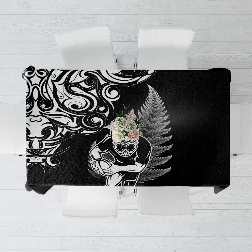 New Zealand Maori Warrior Rugby Tablecloth Silver Fern LT03 Black - Polynesian Pride