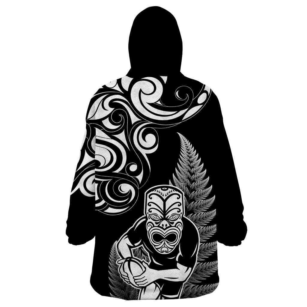 New Zealand Maori Warrior Rugby Wearable Blanket Hoodie Silver Fern LT03 - Polynesian Pride