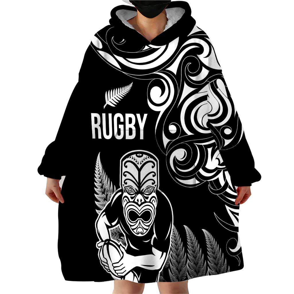 New Zealand Maori Warrior Rugby Wearable Blanket Hoodie Silver Fern LT03 - Polynesian Pride
