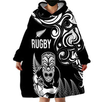 New Zealand Maori Warrior Rugby Wearable Blanket Hoodie Silver Fern LT03 - Polynesian Pride