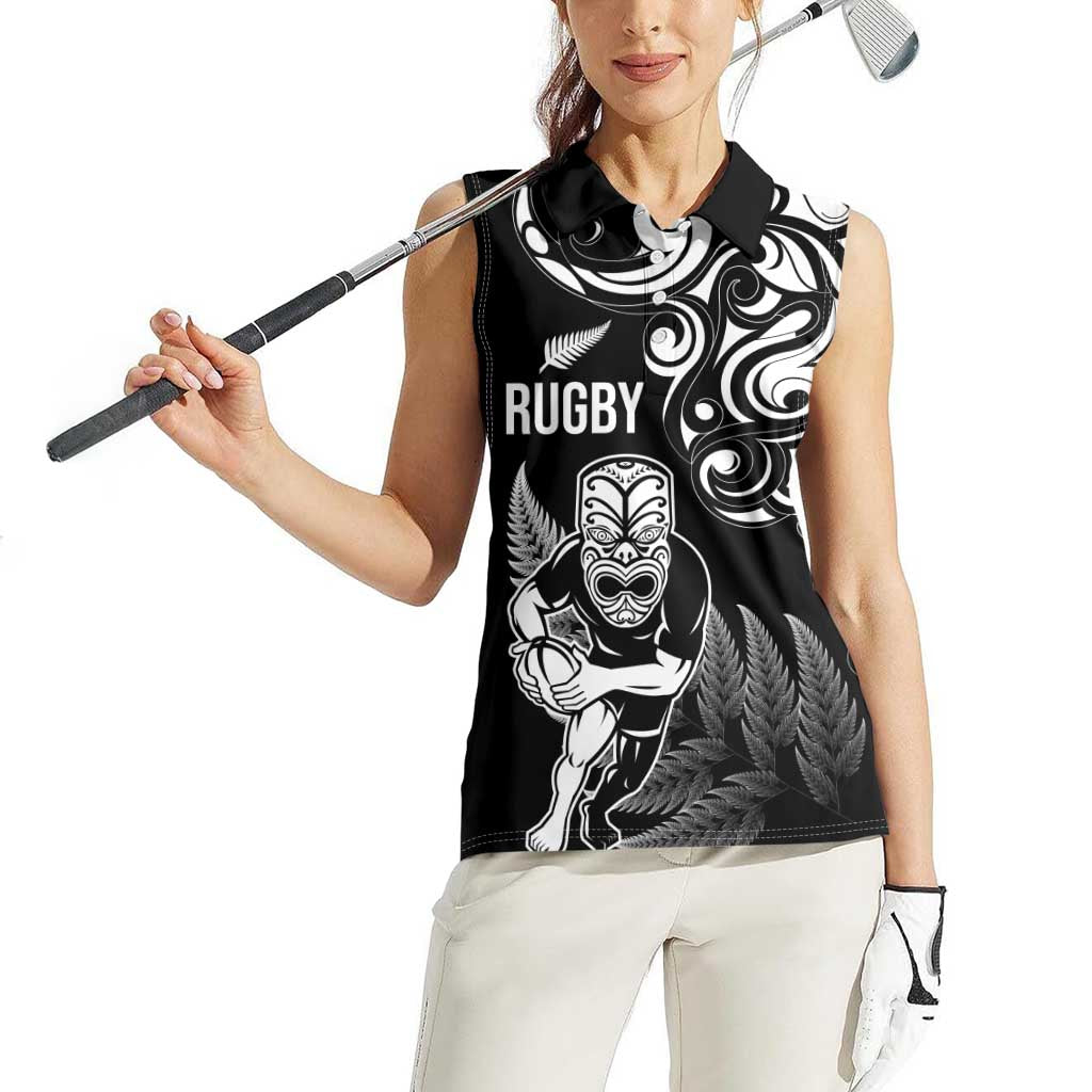 New Zealand Maori Warrior Rugby Women Sleeveless Polo Shirt Silver Fern LT03 - Polynesian Pride