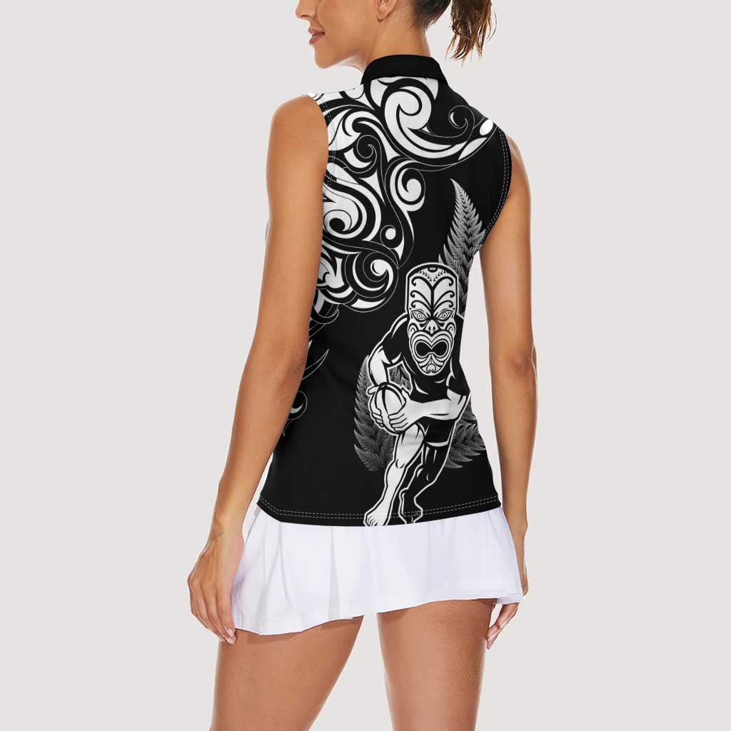 New Zealand Maori Warrior Rugby Women Sleeveless Polo Shirt Silver Fern LT03 - Polynesian Pride