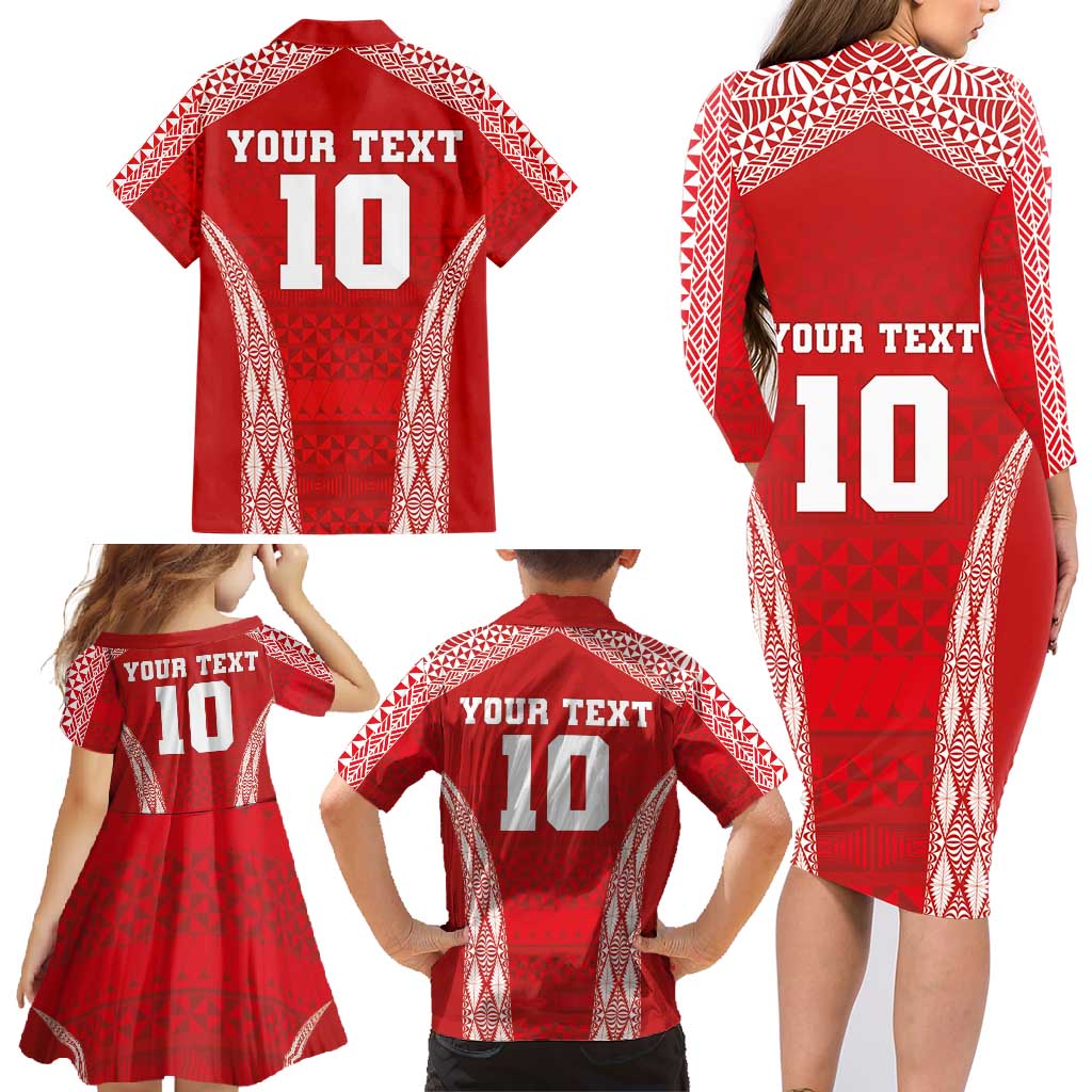 Custom Tonga Pacific Rugby 2024 Family Matching Long Sleeve Bodycon Dress and Hawaiian Shirt Ngatu Tribal Pattern LT03 - Polynesian Pride