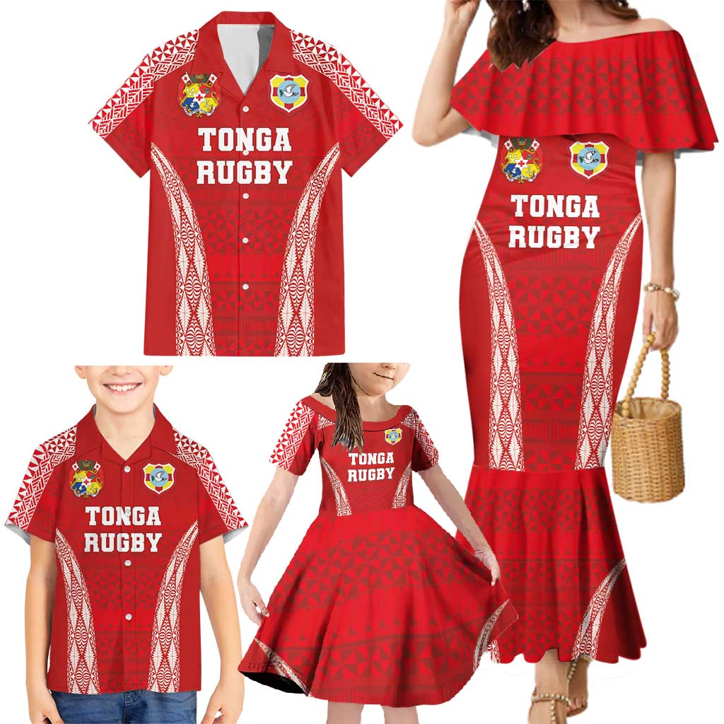 Custom Tonga Pacific Rugby 2024 Family Matching Mermaid Dress and Hawaiian Shirt Ngatu Tribal Pattern LT03 - Polynesian Pride