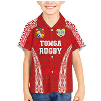 Custom Tonga Pacific Rugby 2024 Family Matching Mermaid Dress and Hawaiian Shirt Ngatu Tribal Pattern LT03 Son's Shirt Red - Polynesian Pride