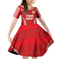 Custom Tonga Pacific Rugby 2024 Family Matching Off Shoulder Short Dress and Hawaiian Shirt Ngatu Tribal Pattern LT03 Daughter's Dress Red - Polynesian Pride