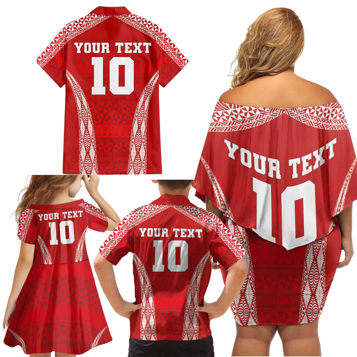 Custom Tonga Pacific Rugby 2024 Family Matching Off Shoulder Short Dress and Hawaiian Shirt Ngatu Tribal Pattern LT03 - Polynesian Pride