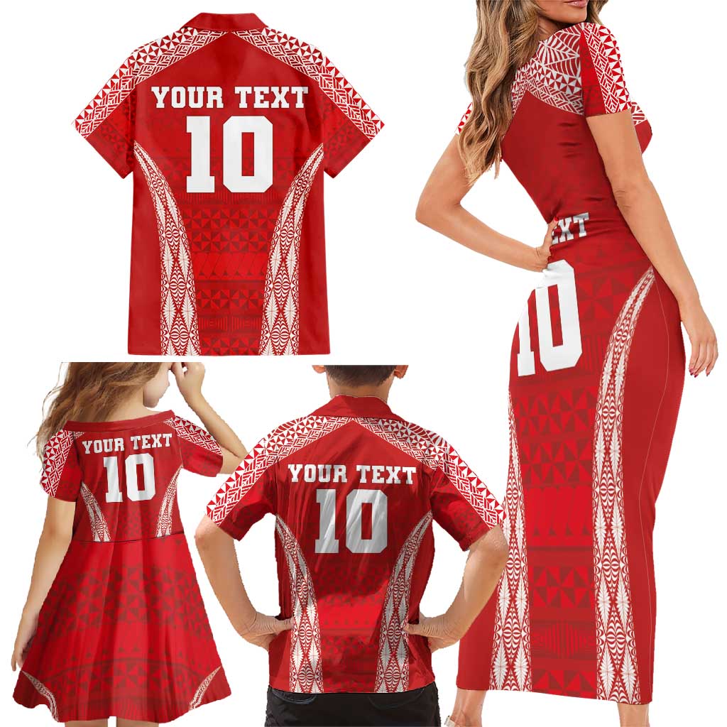 Custom Tonga Pacific Rugby 2024 Family Matching Short Sleeve Bodycon Dress and Hawaiian Shirt Ngatu Tribal Pattern LT03 - Polynesian Pride