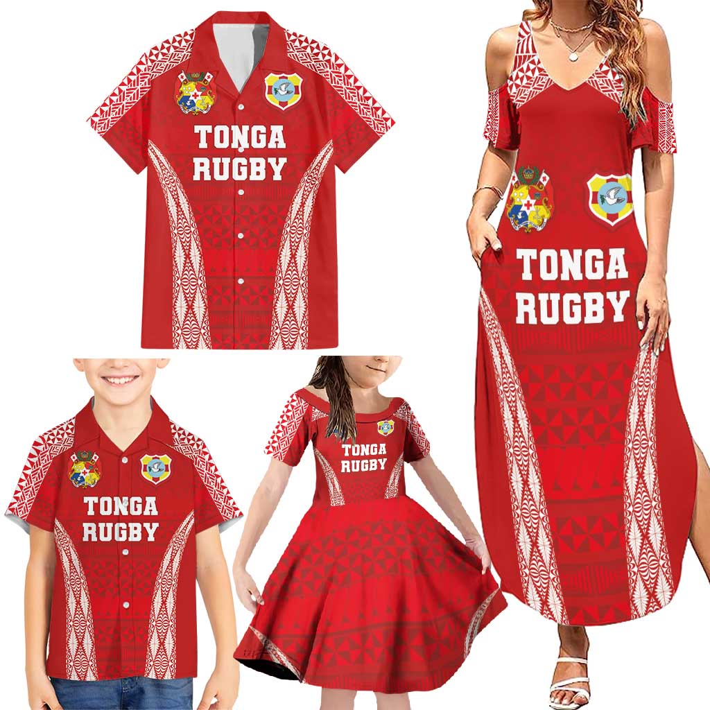 Custom Tonga Pacific Rugby 2024 Family Matching Summer Maxi Dress and Hawaiian Shirt Ngatu Tribal Pattern LT03 - Polynesian Pride