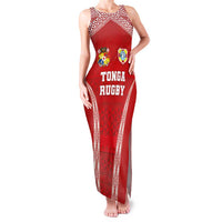Custom Tonga Pacific Rugby 2024 Family Matching Tank Maxi Dress and Hawaiian Shirt Ngatu Tribal Pattern LT03 Mom's Dress Red - Polynesian Pride