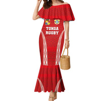 Custom Tonga Pacific Rugby 2024 Mermaid Dress Ngatu Tribal Pattern LT03 Women Red - Polynesian Pride
