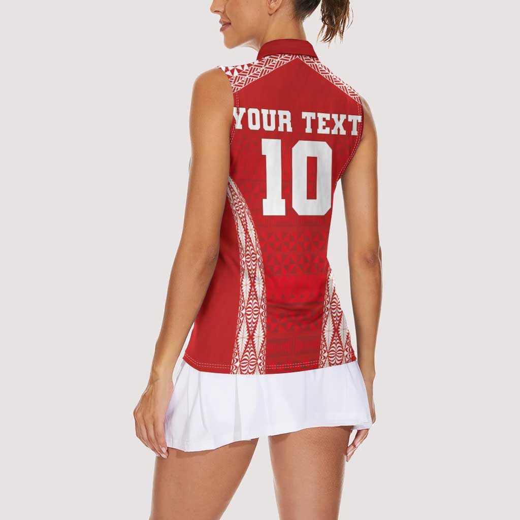 Custom Tonga Pacific Rugby 2024 Women Sleeveless Polo Shirt Ngatu Tribal Pattern