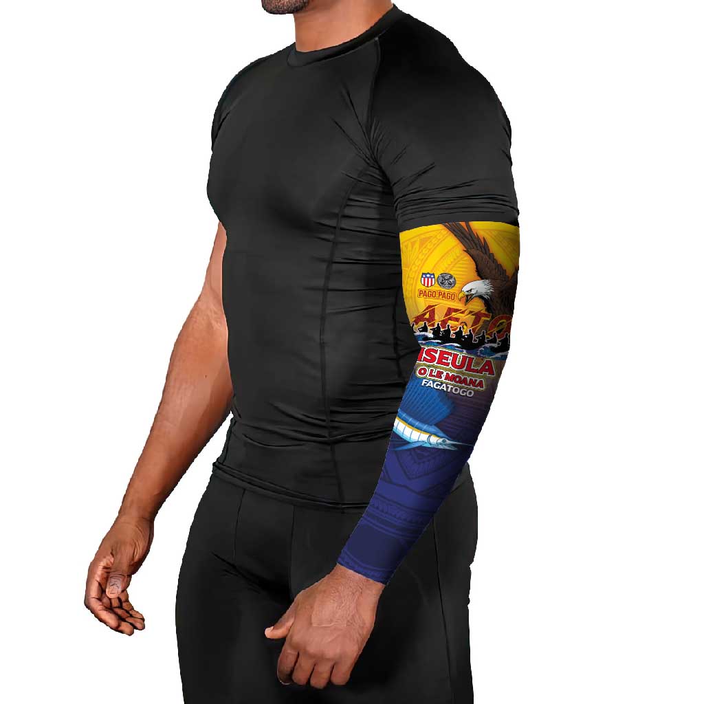 American Samoa Fautasi Arm Sleeves Bald Eage and Sailfish with Kakau Motifs - Polynesian Pride