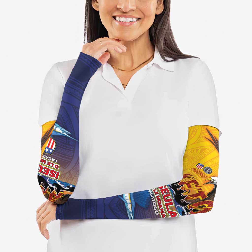 American Samoa Fautasi Arm Sleeves Bald Eage and Sailfish with Kakau Motifs - Polynesian Pride