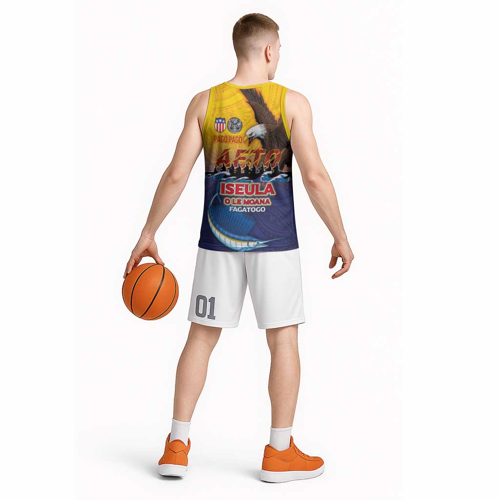 American Samoa Fautasi Basketball Jersey Bald Eage and Sailfish with Kakau Motifs - Polynesian Pride