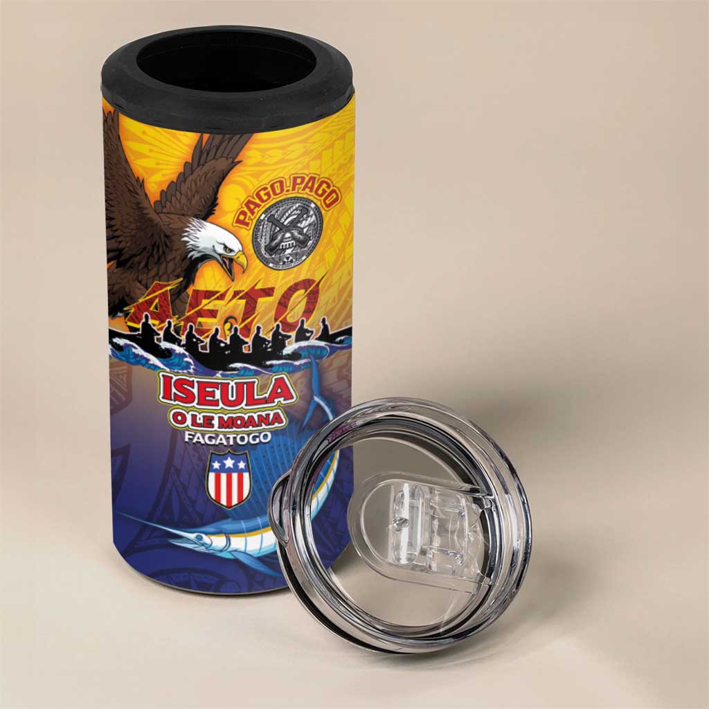 American Samoa Fautasi 4 in 1 Can Cooler Tumbler Bald Eage and Sailfish with Kakau Motifs LT03 - Polynesian Pride