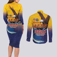 American Samoa Fautasi Couples Matching Long Sleeve Bodycon Dress and Long Sleeve Button Shirt Bald Eage and Sailfish with Kakau Motifs LT03 - Polynesian Pride