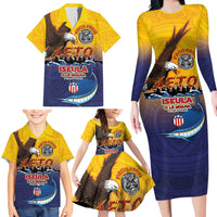 American Samoa Fautasi Family Matching Long Sleeve Bodycon Dress and Hawaiian Shirt Bald Eage and Sailfish with Kakau Motifs LT03 - Polynesian Pride