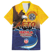 American Samoa Fautasi Family Matching Off Shoulder Maxi Dress and Hawaiian Shirt Bald Eage and Sailfish with Kakau Motifs LT03 Dad's Shirt - Short Sleeve Yellow - Polynesian Pride